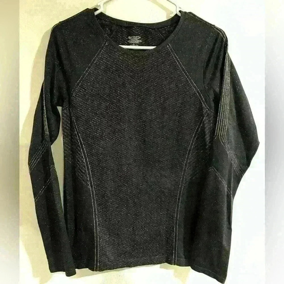 Athleta size L Black Silver Metallic Glitter Shine Top Thumbholes pre owned - Picture 2 of 8